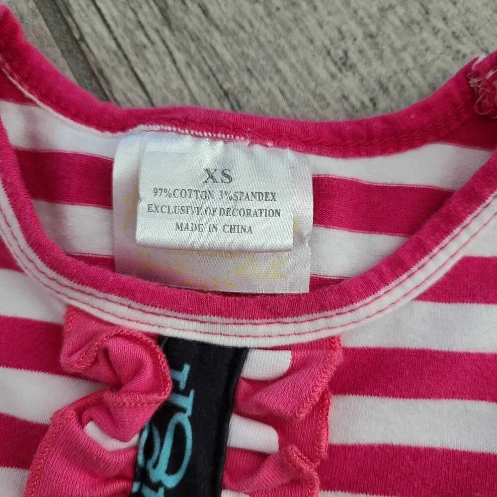 Little girl Bambi tunic dress pink & white striped Thumper floral ruffles sz XS